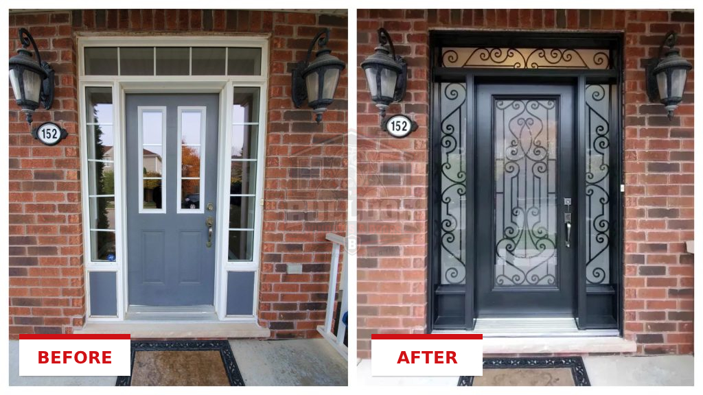Door replacement on a Tri-State home, shown before and after installation