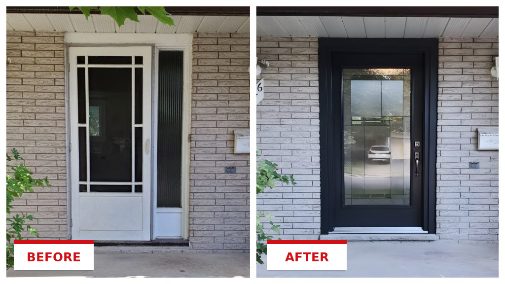 Door replacement on a Tri-State home, shown before and after installation