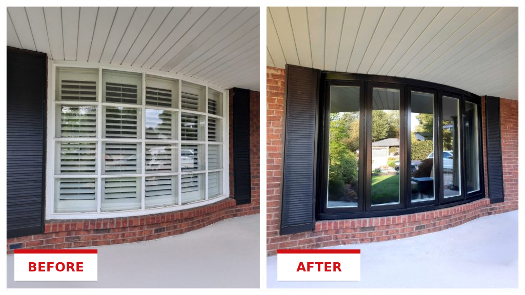 Window replacement on a Tri-State home, shown before and after installation