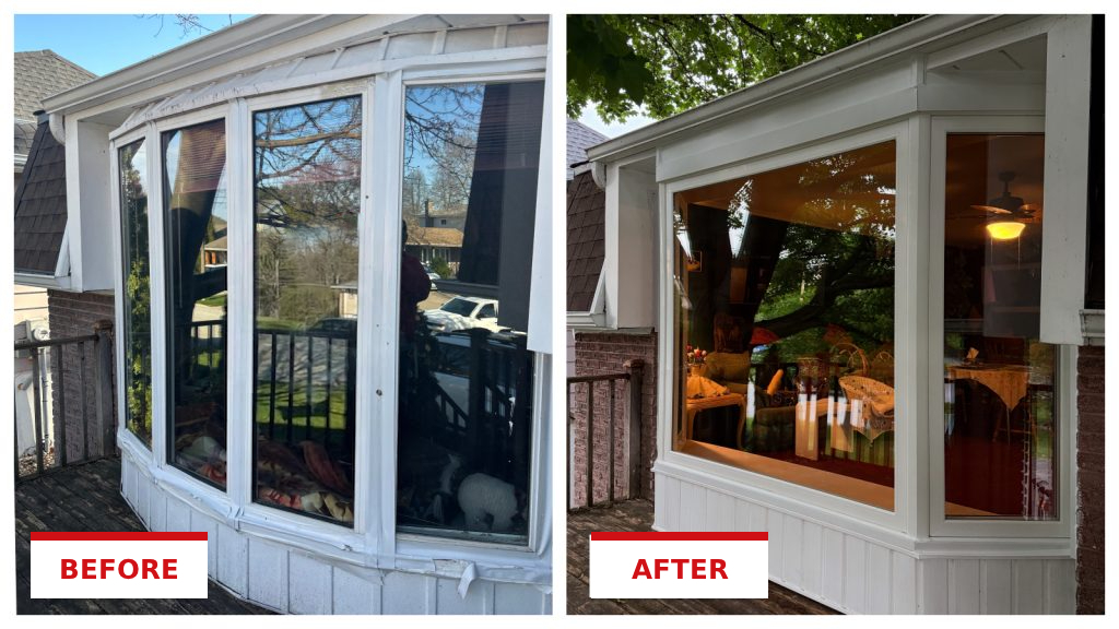 Window replacement on a Tri-State home, shown before and after installation