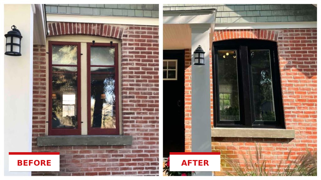 Window replacement on a Tri-State home, shown before and after installation