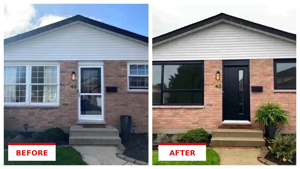 Window replacement on a Tri-State home, shown before and after installation