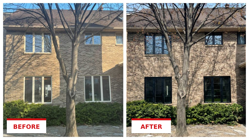 Window replacement on a Tri-State home, shown before and after installation