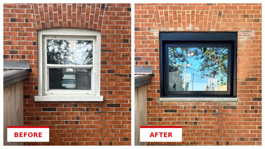 Window replacement on a Tri-State home, shown before and after installation