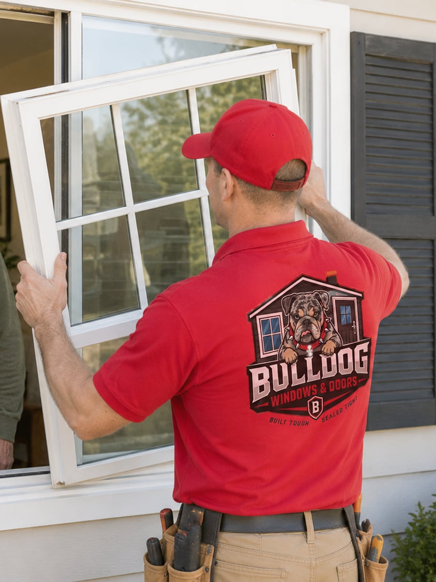 A Bulldog installer setting a new window into the opening